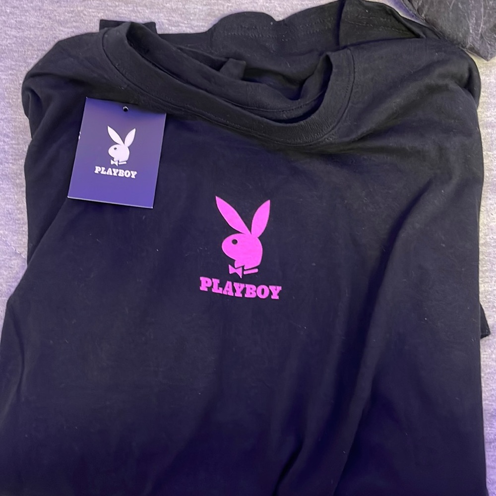 Playboy Black t shirt with pink bunny